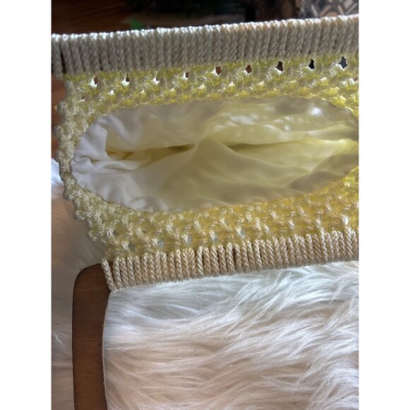 VTG 1970s Macrame Purse Wooden Handle, Beads Festival Boho Hippie Cottage Core - Picture 6 of 9